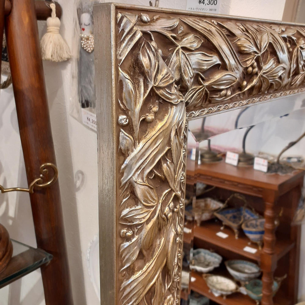 ウォールミラー 特大ミラー おしゃれ 鏡 壁掛け 縦横可 銀 シルバー 木製 アンティーク仕上げ ミラー 長方形鏡 イタリア製 ベルトーチ BERTOZZI 808412