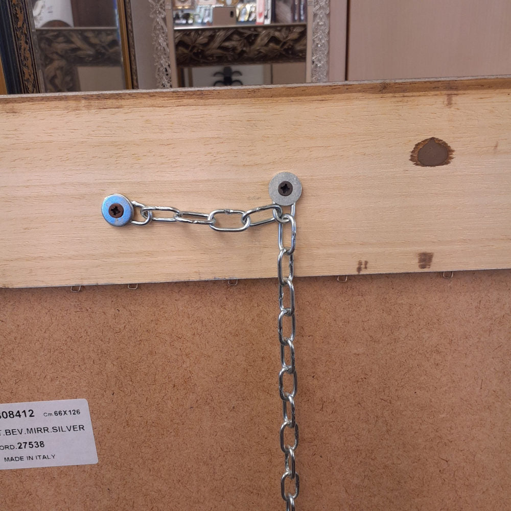 ウォールミラー 特大ミラー おしゃれ 鏡 壁掛け 縦横可 銀 シルバー 木製 アンティーク仕上げ ミラー 長方形鏡 イタリア製 ベルトーチ BERTOZZI 808412