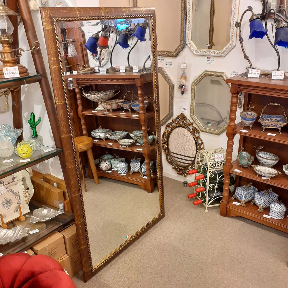 ウォールミラー 特大ミラー おしゃれ 鏡 壁掛け 縦横可 ブラウン ゴールド 木製 アンティーク仕上げ ミラー 長方形鏡 イタリア製 ベルトーチ BERTOZZI 808414