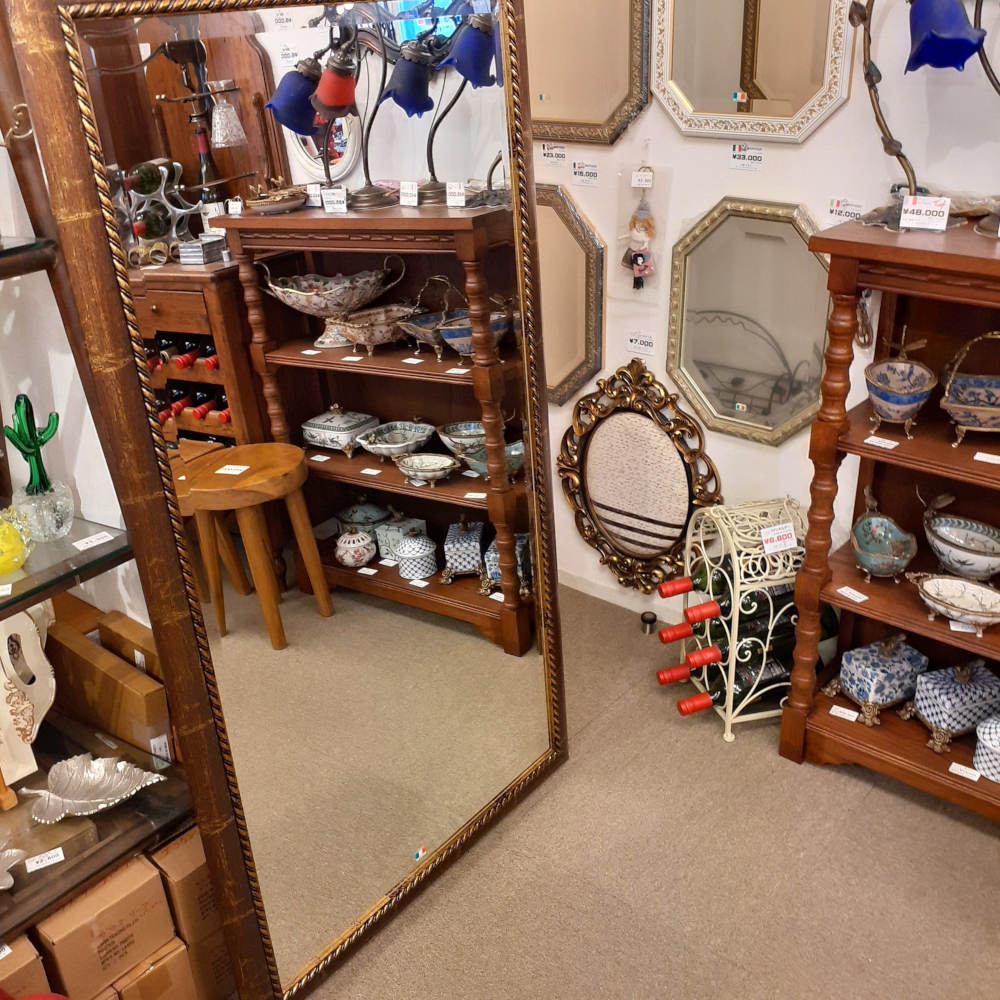 ウォールミラー 特大ミラー おしゃれ 鏡 壁掛け 縦横可 ブラウン ゴールド 木製 アンティーク仕上げ ミラー 長方形鏡 イタリア製 ベルトーチ BERTOZZI 808414