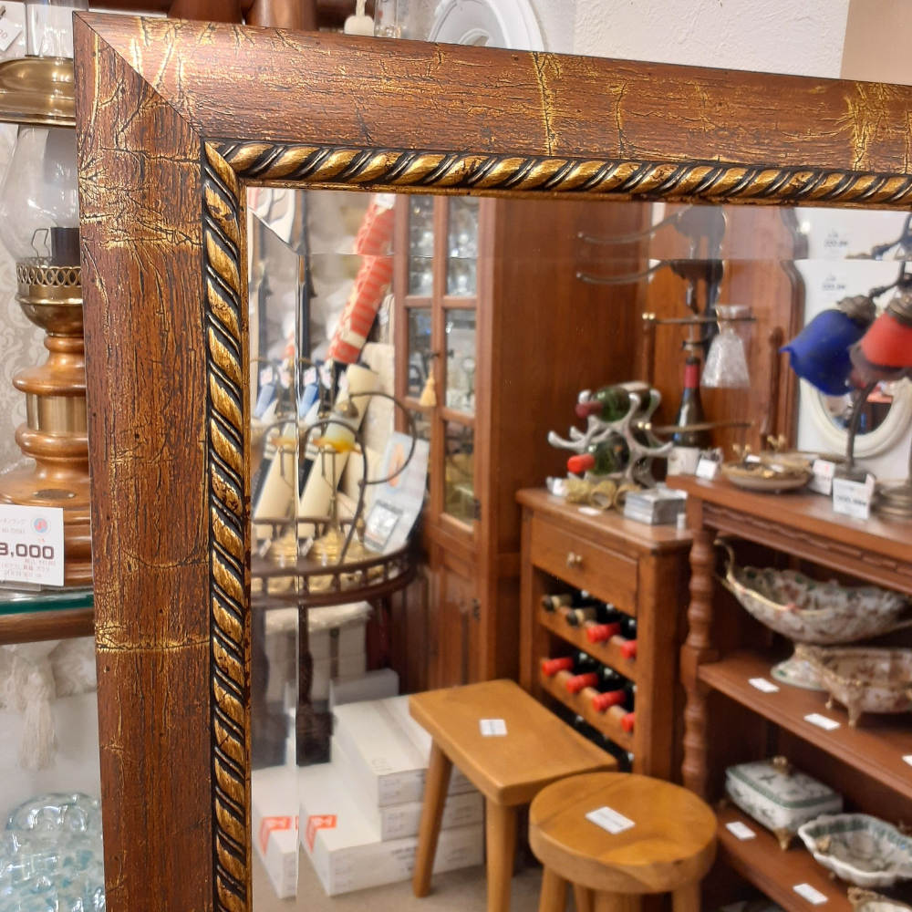 ウォールミラー 特大ミラー おしゃれ 鏡 壁掛け 縦横可 ブラウン ゴールド 木製 アンティーク仕上げ ミラー 長方形鏡 イタリア製 ベルトーチ BERTOZZI 808414