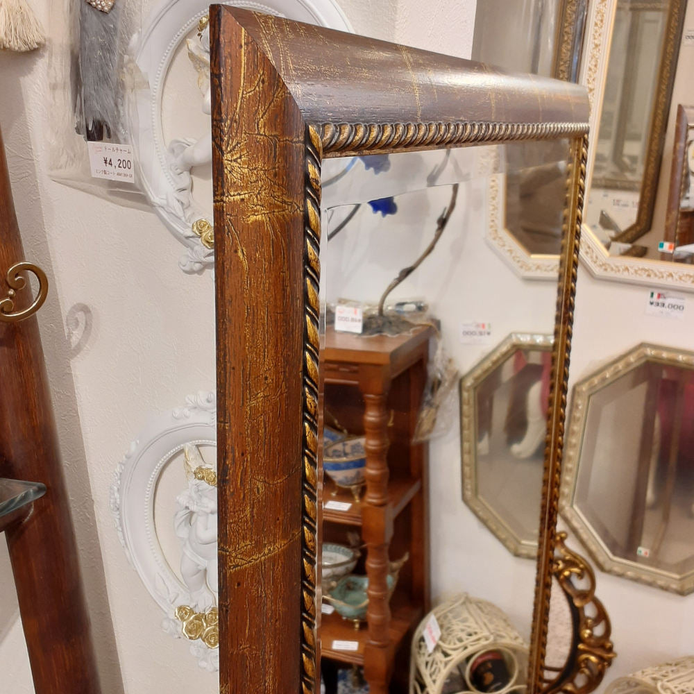 ウォールミラー 特大ミラー おしゃれ 鏡 壁掛け 縦横可 ブラウン ゴールド 木製 アンティーク仕上げ ミラー 長方形鏡 イタリア製 ベルトーチ BERTOZZI 808414