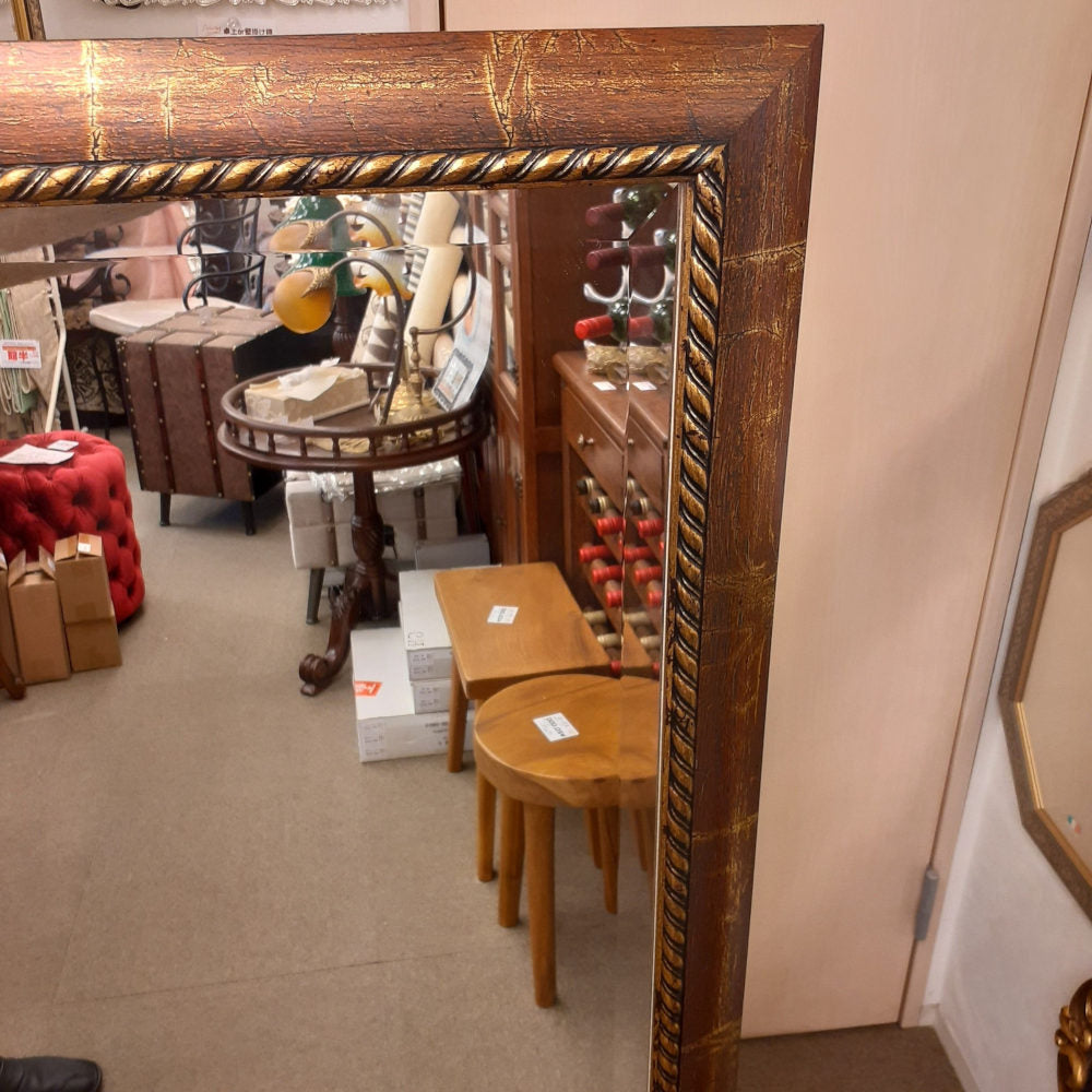 ウォールミラー 特大ミラー おしゃれ 鏡 壁掛け 縦横可 ブラウン ゴールド 木製 アンティーク仕上げ ミラー 長方形鏡 イタリア製 ベルトーチ BERTOZZI 808414