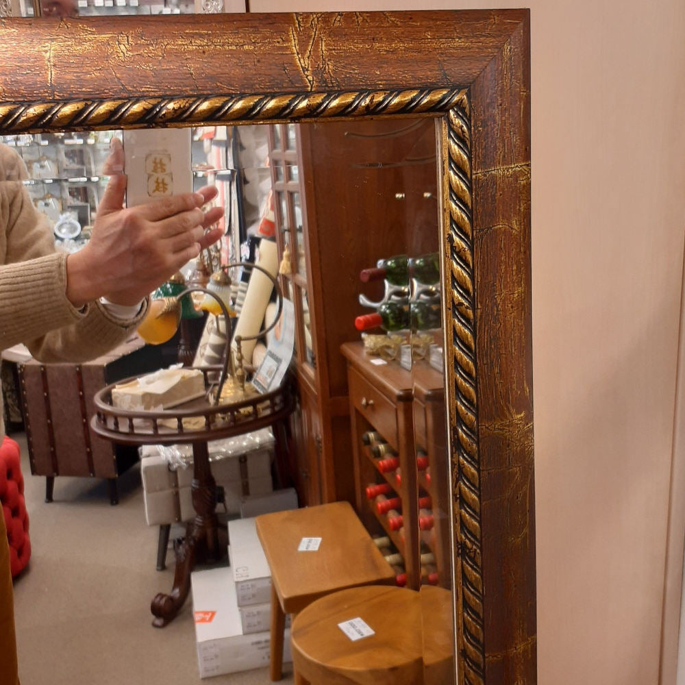 ウォールミラー 特大ミラー おしゃれ 鏡 壁掛け 縦横可 ブラウン ゴールド 木製 アンティーク仕上げ ミラー 長方形鏡 イタリア製 ベルトーチ BERTOZZI 808414