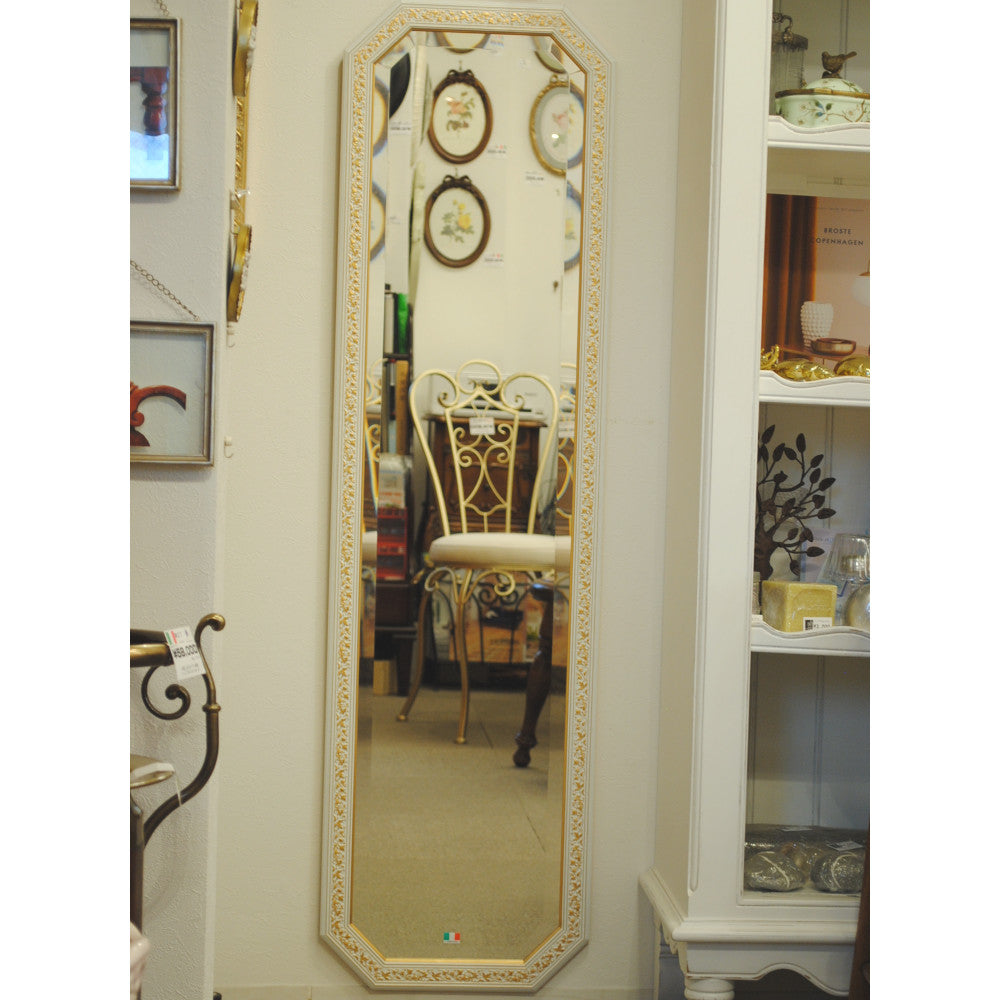 姿見 ウォールミラー おしゃれ 鏡 壁掛け 八角形 木製 白 ホワイト ゴールド ミラー OT アンティーク イタリア製 ベルトーチ BERTOZZI 808837