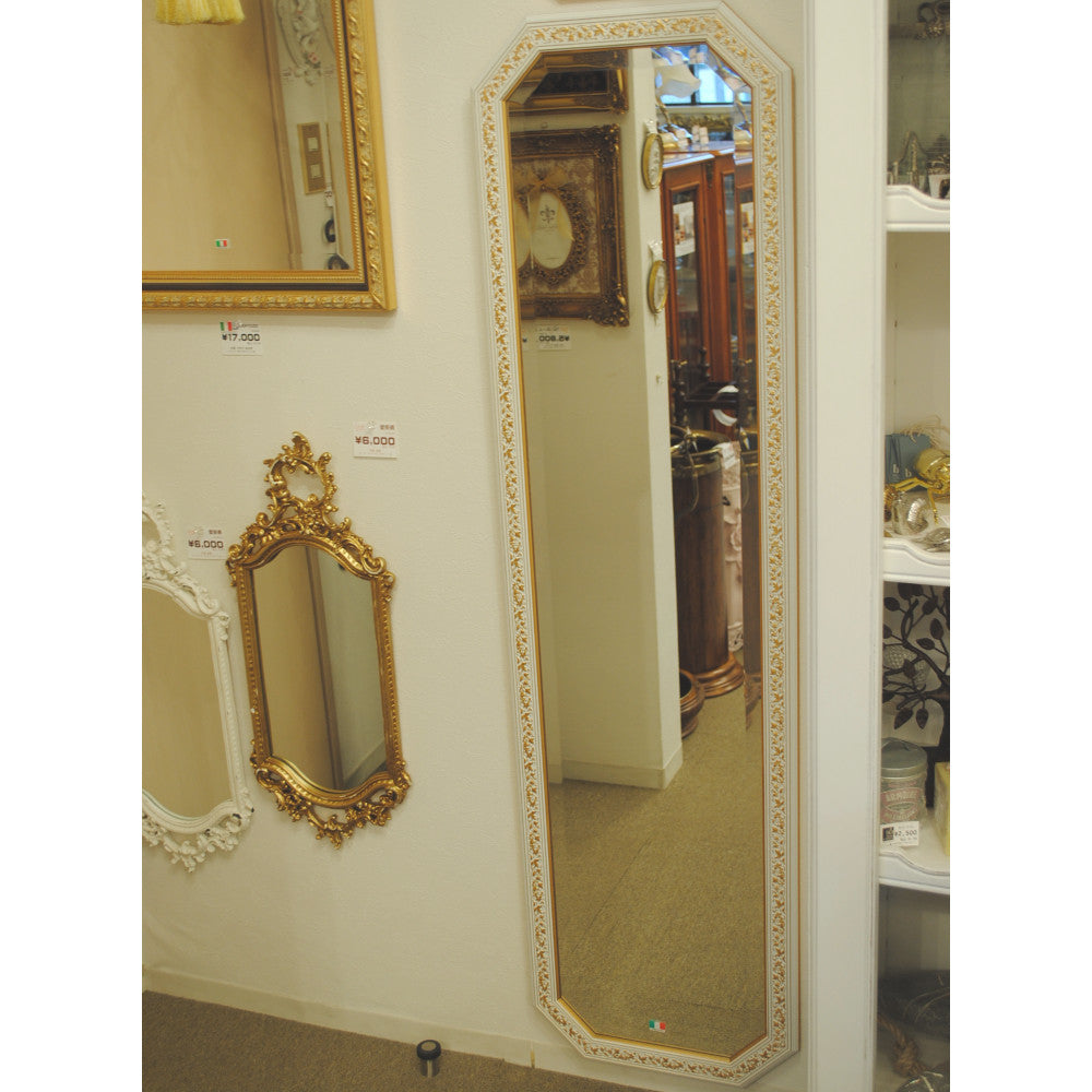 姿見 ウォールミラー おしゃれ 鏡 壁掛け 八角形 木製 白 ホワイト ゴールド ミラー OT アンティーク イタリア製 ベルトーチ BERTOZZI 808837