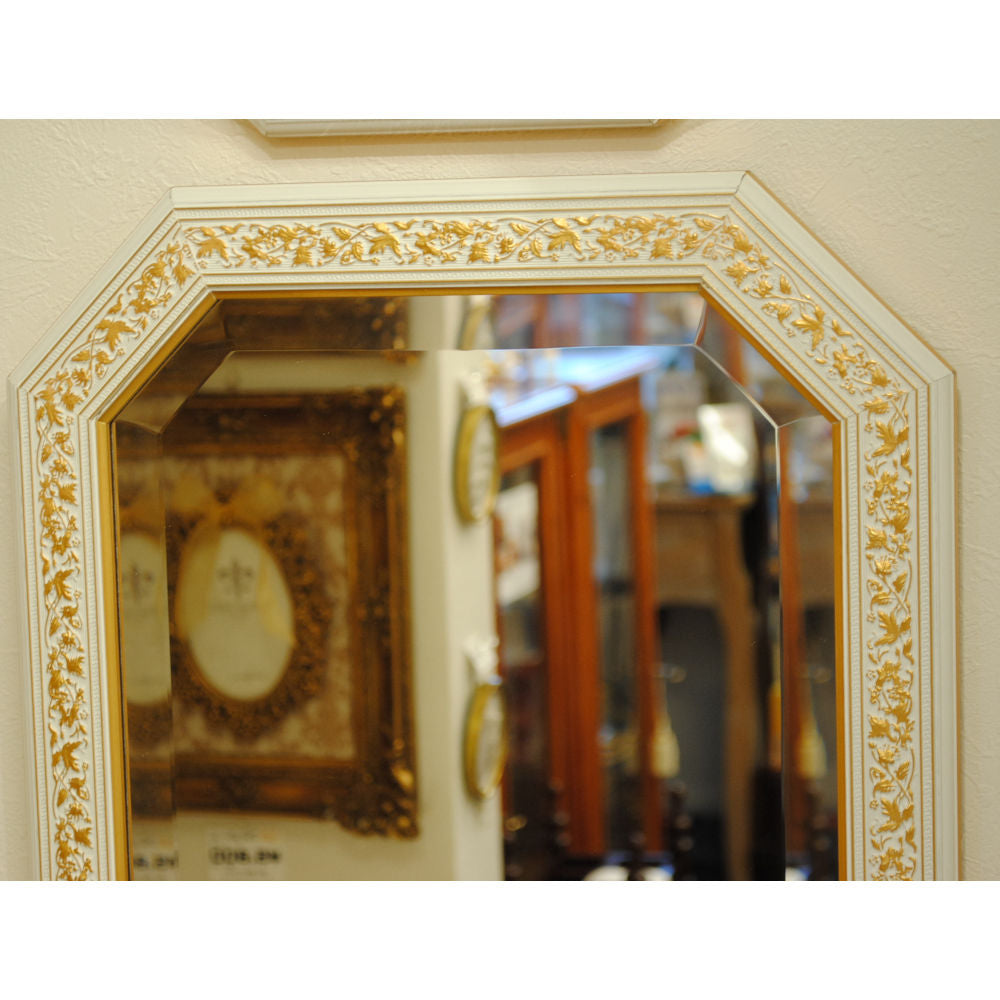 姿見 ウォールミラー おしゃれ 鏡 壁掛け 八角形 木製 白 ホワイト ゴールド ミラー OT アンティーク イタリア製 ベルトーチ BERTOZZI 808837