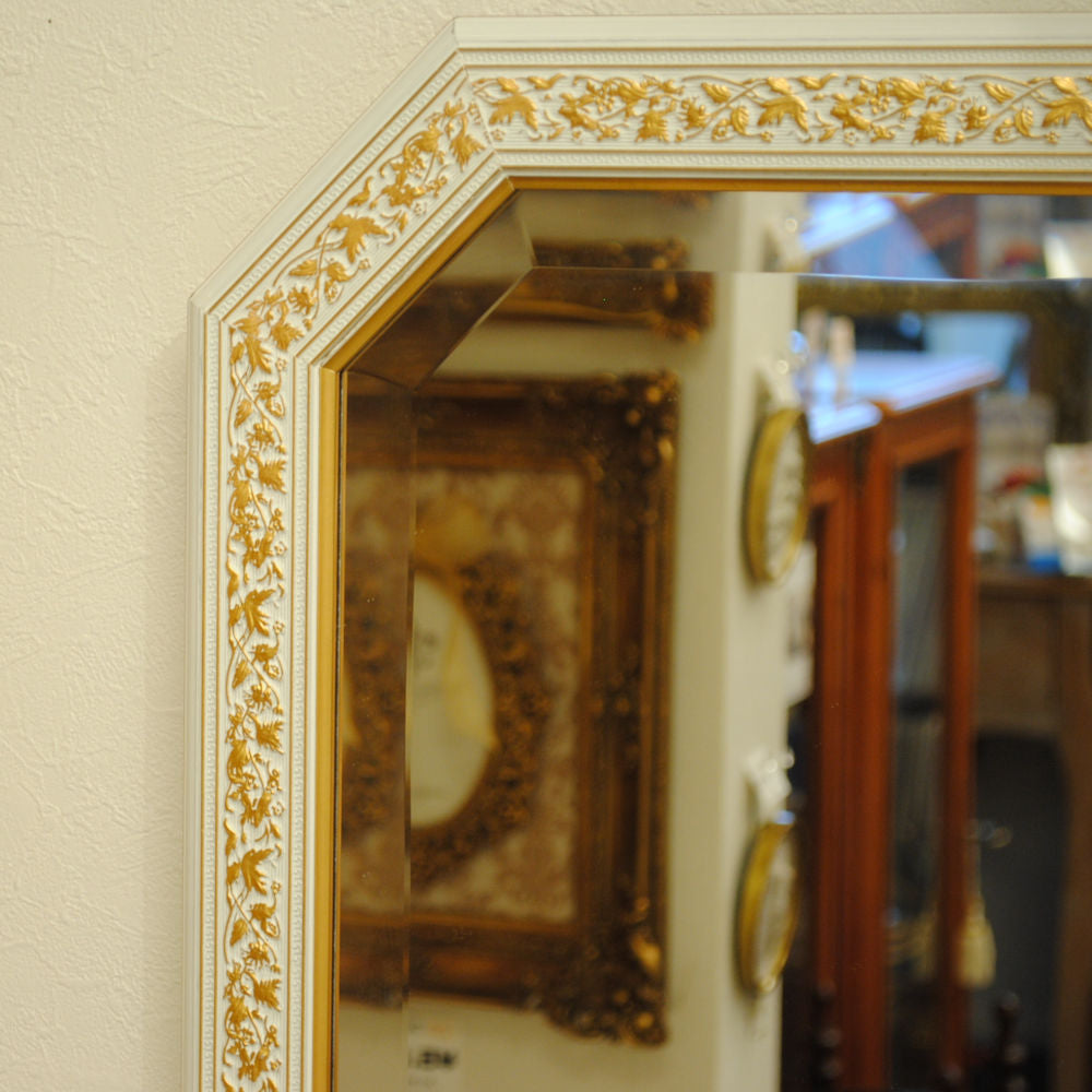 姿見 ウォールミラー おしゃれ 鏡 壁掛け 八角形 木製 白 ホワイト ゴールド ミラー OT アンティーク イタリア製 ベルトーチ BERTOZZI 808837