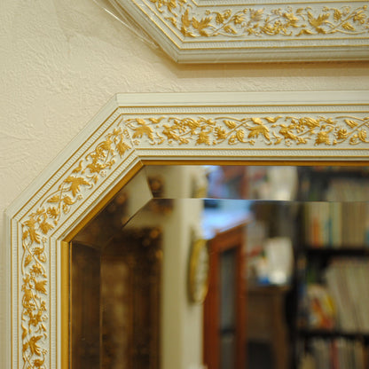 姿見 ウォールミラー おしゃれ 鏡 壁掛け 八角形 木製 白 ホワイト ゴールド ミラー OT アンティーク イタリア製 ベルトーチ BERTOZZI 808837