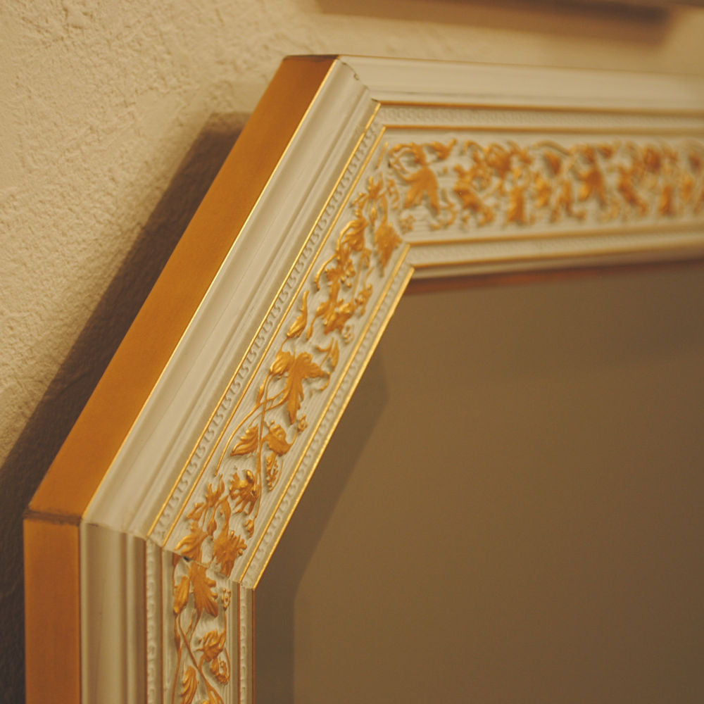 姿見 ウォールミラー おしゃれ 鏡 壁掛け 八角形 木製 白 ホワイト ゴールド ミラー OT アンティーク イタリア製 ベルトーチ BERTOZZI 808837