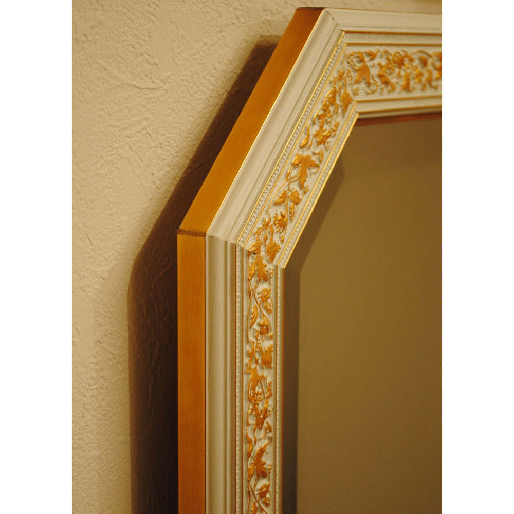 姿見 ウォールミラー おしゃれ 鏡 壁掛け 八角形 木製 白 ホワイト ゴールド ミラー OT アンティーク イタリア製 ベルトーチ BERTOZZI 808837