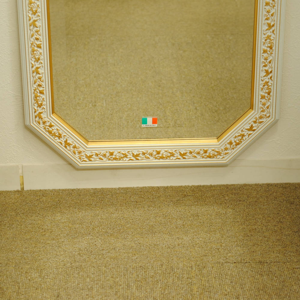 姿見 ウォールミラー おしゃれ 鏡 壁掛け 八角形 木製 白 ホワイト ゴールド ミラー OT アンティーク イタリア製 ベルトーチ BERTOZZI 808837