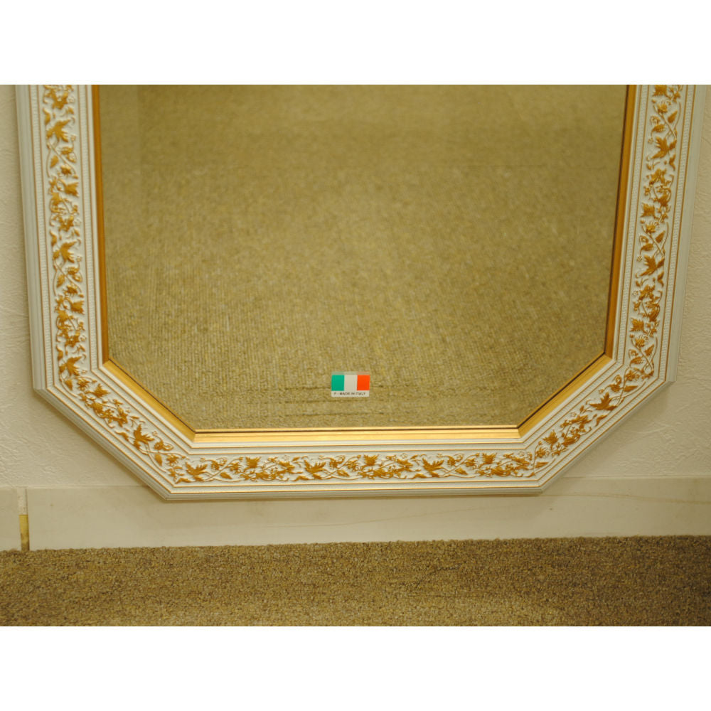 姿見 ウォールミラー おしゃれ 鏡 壁掛け 八角形 木製 白 ホワイト ゴールド ミラー OT アンティーク イタリア製 ベルトーチ BERTOZZI 808837