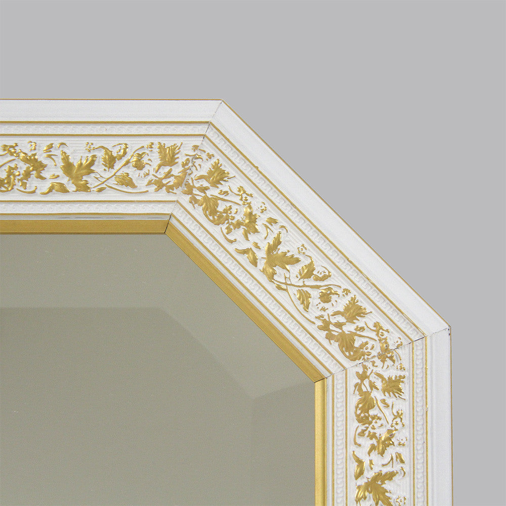 姿見 ウォールミラー おしゃれ 鏡 壁掛け 八角形 木製 白 ホワイト ゴールド ミラー OT アンティーク イタリア製 ベルトーチ BERTOZZI 808837