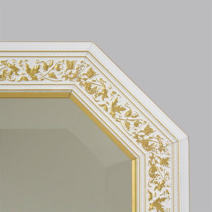 姿見 ウォールミラー おしゃれ 鏡 壁掛け 八角形 木製 白 ホワイト ゴールド ミラー OT アンティーク イタリア製 ベルトーチ BERTOZZI 808837