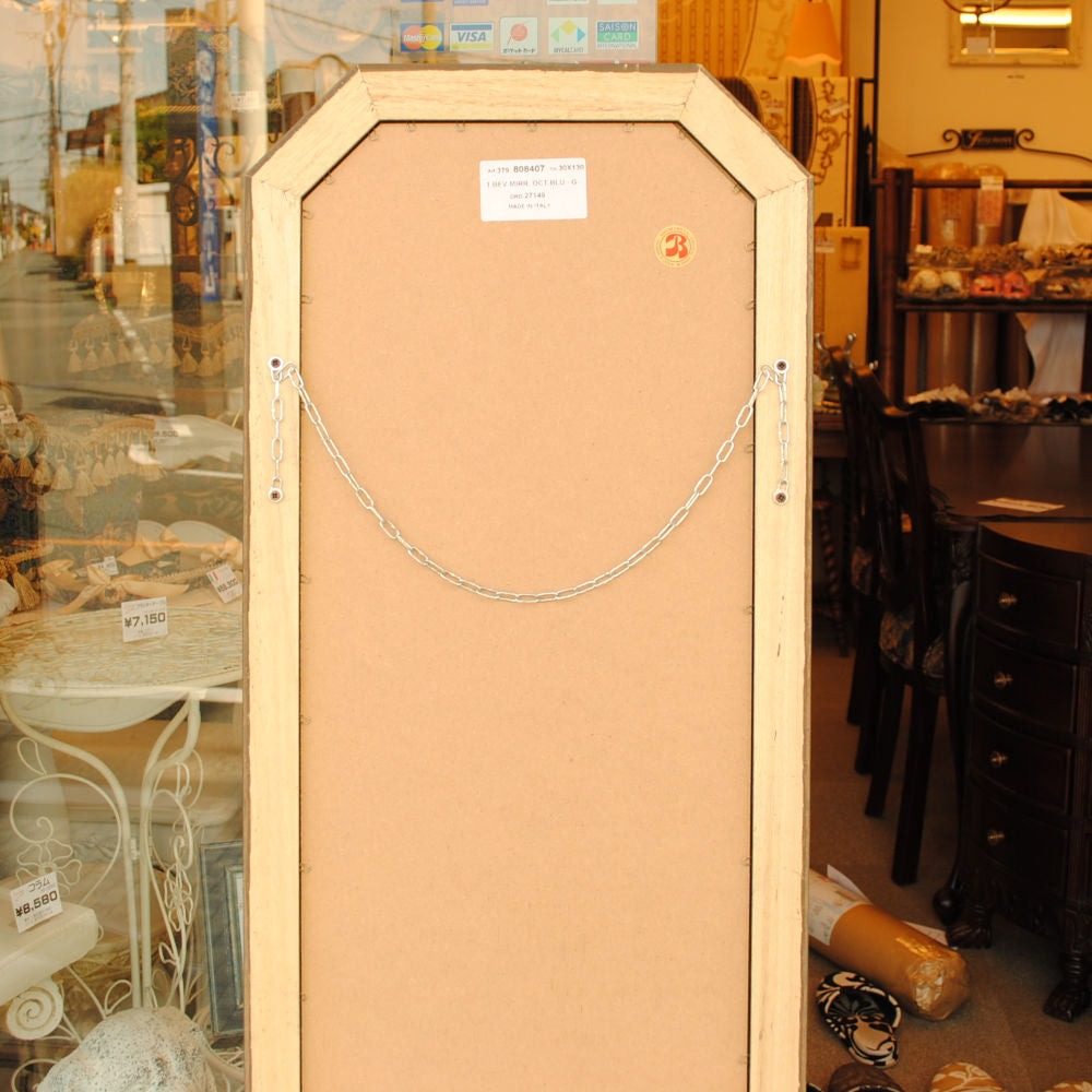 姿見 ウォールミラー おしゃれ 鏡 壁掛け 八角形 木製 白 ホワイト ゴールド ミラー OT アンティーク イタリア製 ベルトーチ BERTOZZI 808837