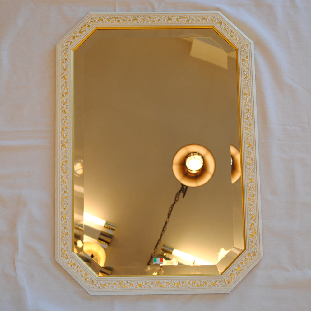 ウォールミラー おしゃれ 鏡 壁掛け 八角形 木製 白 ホワイト ゴールド ミラー OT アンティーク イタリア製 ベルトーチ BERTOZZI 808838