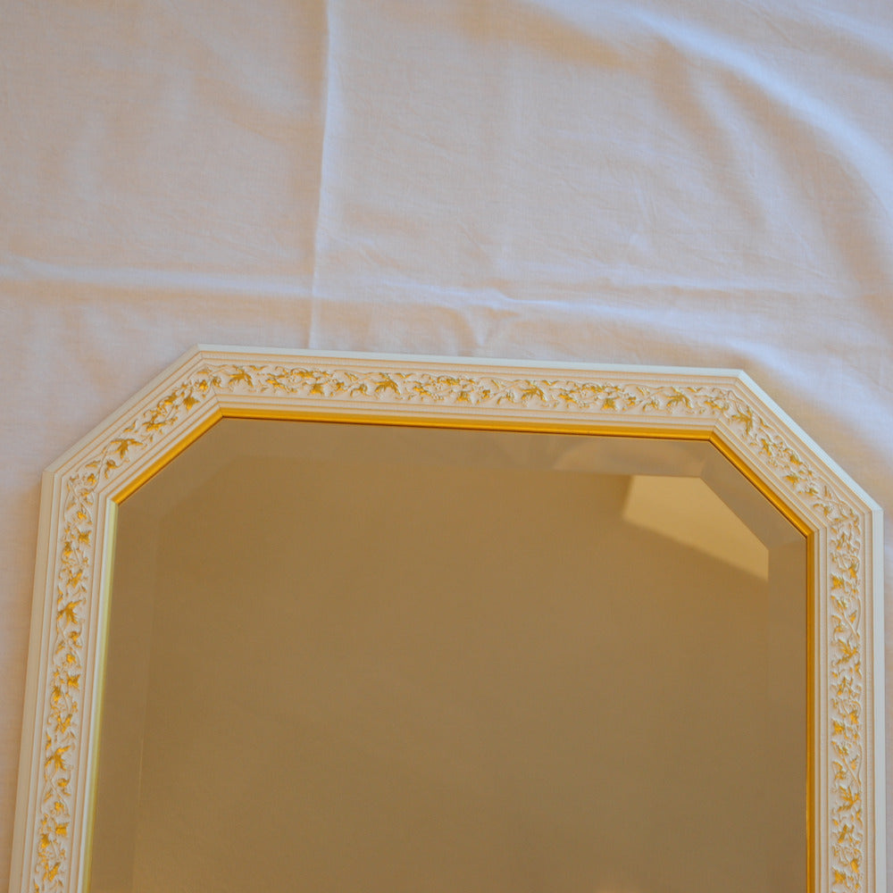 ウォールミラー おしゃれ 鏡 壁掛け 八角形 木製 白 ホワイト ゴールド ミラー OT アンティーク イタリア製 ベルトーチ BERTOZZI 808838