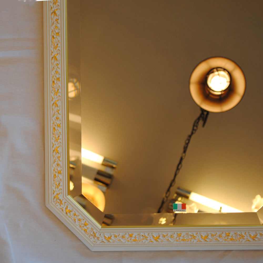 ウォールミラー おしゃれ 鏡 壁掛け 八角形 木製 白 ホワイト ゴールド ミラー OT アンティーク イタリア製 ベルトーチ BERTOZZI 808838