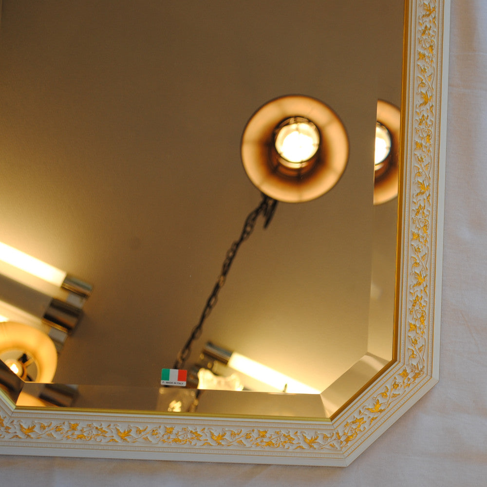 ウォールミラー おしゃれ 鏡 壁掛け 八角形 木製 白 ホワイト ゴールド ミラー OT アンティーク イタリア製 ベルトーチ BERTOZZI 808838