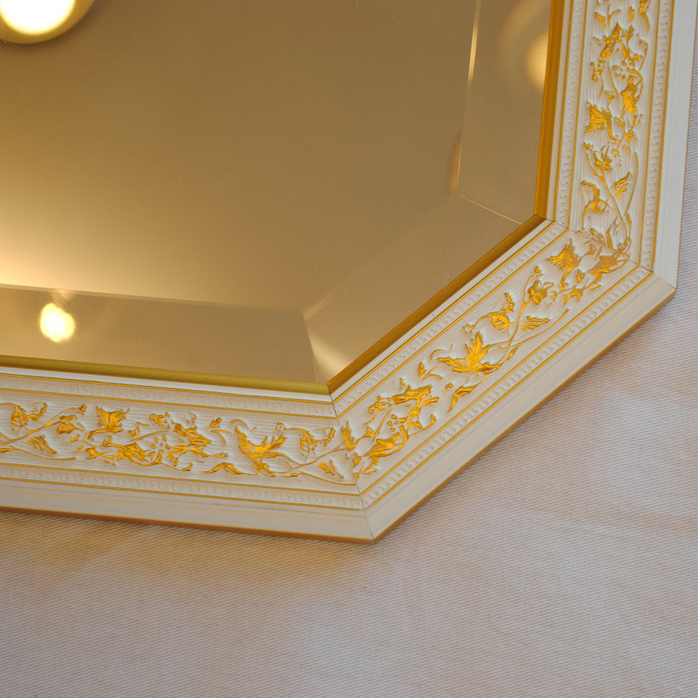 ウォールミラー おしゃれ 鏡 壁掛け 八角形 木製 白 ホワイト ゴールド ミラー OT アンティーク イタリア製 ベルトーチ BERTOZZI 808838