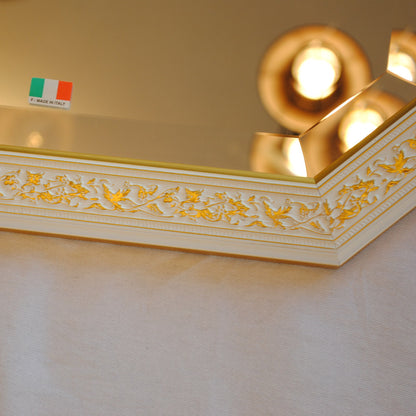 ウォールミラー おしゃれ 鏡 壁掛け 八角形 木製 白 ホワイト ゴールド ミラー OT アンティーク イタリア製 ベルトーチ BERTOZZI 808838