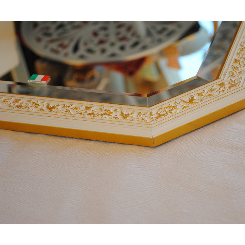 ウォールミラー おしゃれ 鏡 壁掛け 八角形 木製 白 ホワイト ゴールド ミラー OT アンティーク イタリア製 ベルトーチ BERTOZZI 808838