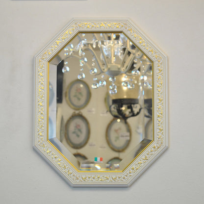 ウォールミラー おしゃれ 鏡 壁掛け 八角形 隅切り 木製 ミラー OT 白 ホワイト ゴールド アンティーク イタリア製 ベルトーチ BERTOZZI 808839