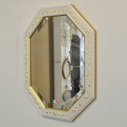 ウォールミラー おしゃれ 鏡 壁掛け 八角形 隅切り 木製 ミラー OT 白 ホワイト ゴールド アンティーク イタリア製 ベルトーチ BERTOZZI 808839