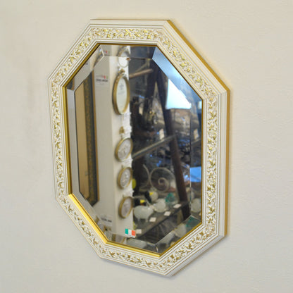 ウォールミラー おしゃれ 鏡 壁掛け 八角形 隅切り 木製 ミラー OT 白 ホワイト ゴールド アンティーク イタリア製 ベルトーチ BERTOZZI 808839