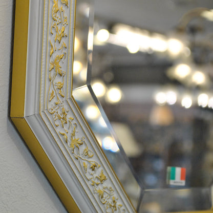 ウォールミラー おしゃれ 鏡 壁掛け 八角形 隅切り 木製 ミラー OT 白 ホワイト ゴールド アンティーク イタリア製 ベルトーチ BERTOZZI 808839