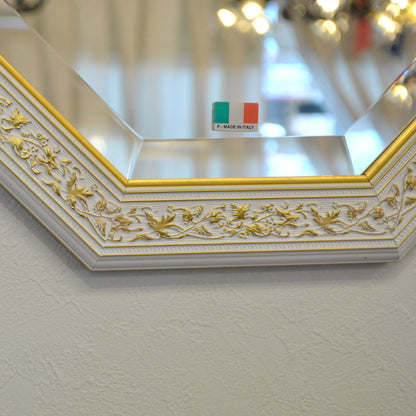 ウォールミラー おしゃれ 鏡 壁掛け 八角形 隅切り 木製 ミラー OT 白 ホワイト ゴールド アンティーク イタリア製 ベルトーチ BERTOZZI 808839