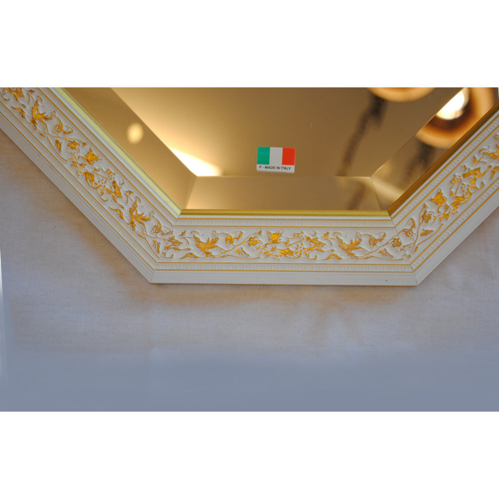 ウォールミラー おしゃれ 鏡 壁掛け 八角形 隅切り 木製 ミラー OT 白 ホワイト ゴールド アンティーク イタリア製 ベルトーチ BERTOZZI 808839