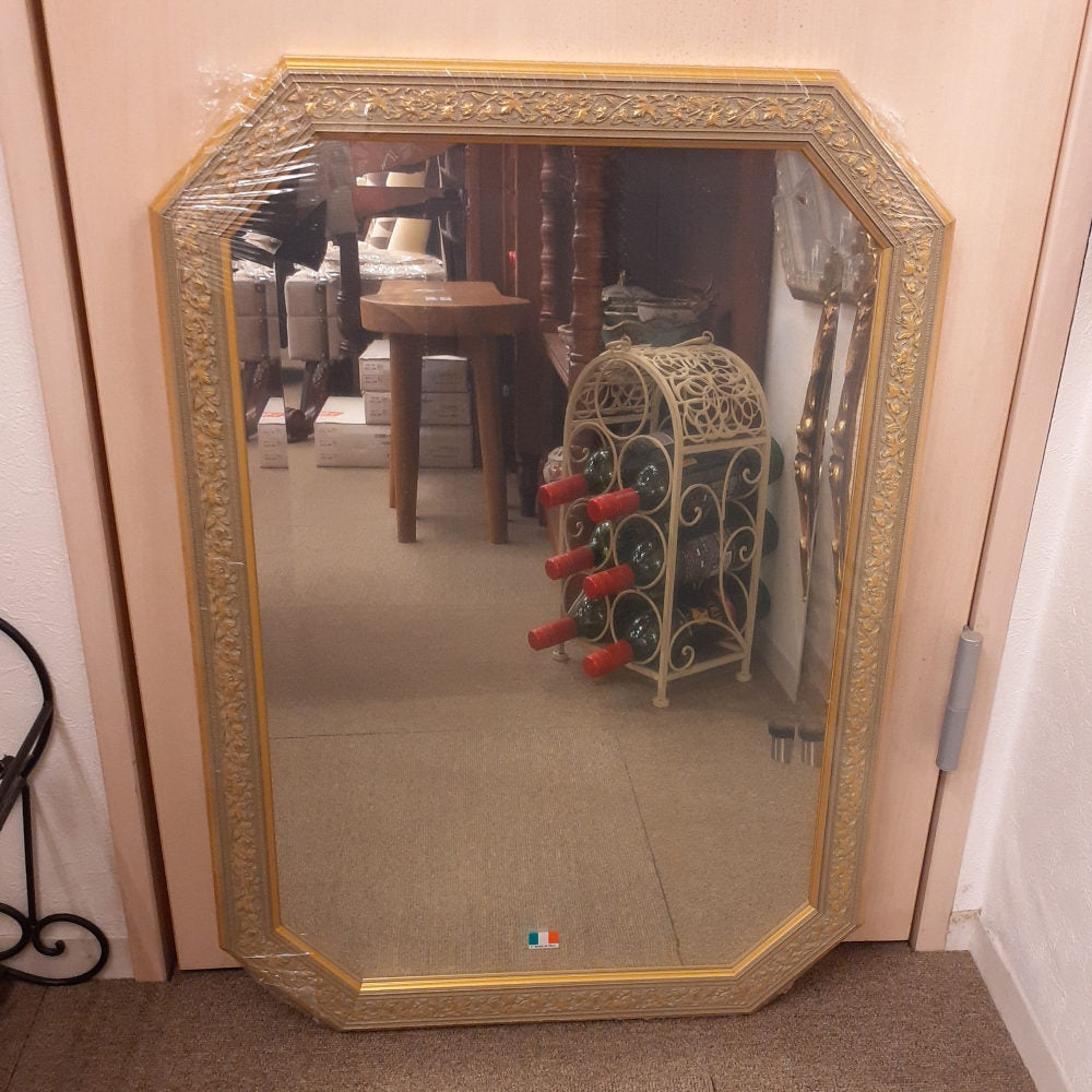 ウォールミラー おしゃれ 鏡 壁掛け 八角形 木製 グレー ゴールド ミラー OT・GD アンティーク イタリア製 ベルトーチ BERTOZZI 808864