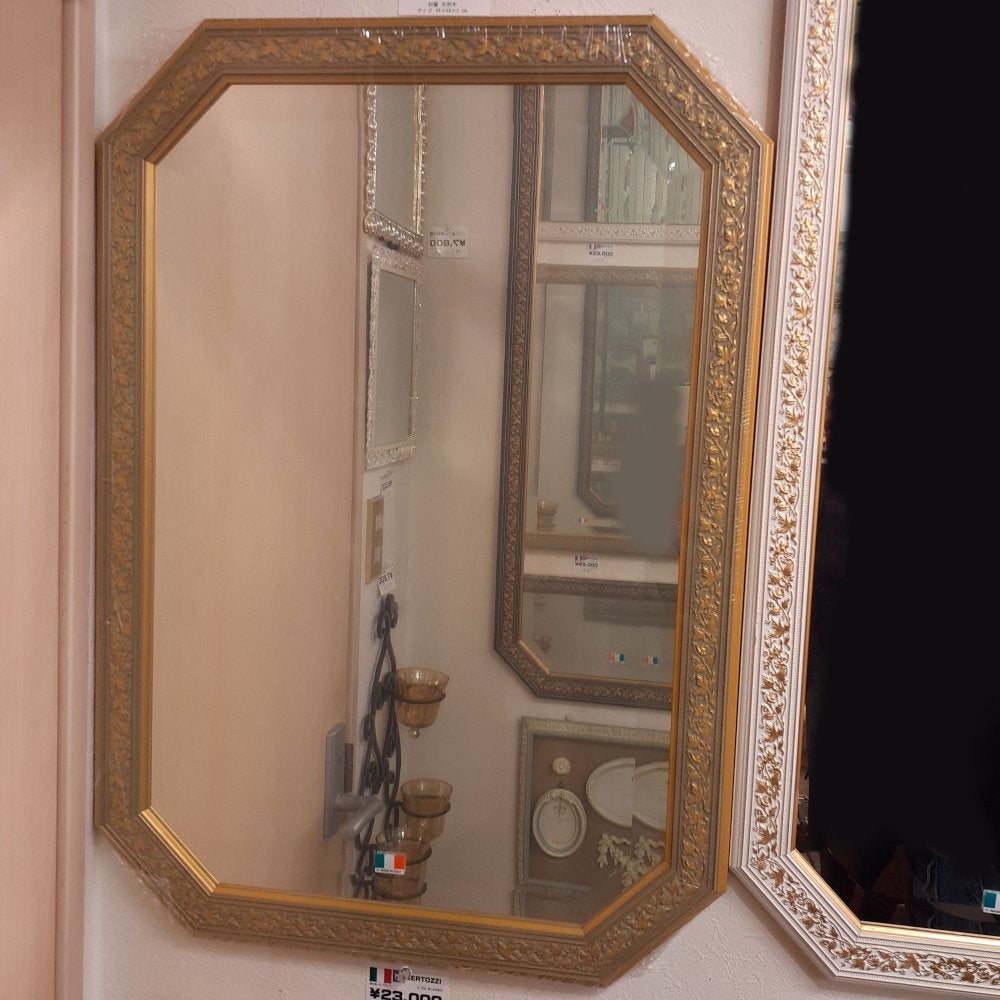 ウォールミラー おしゃれ 鏡 壁掛け 八角形 木製 グレー ゴールド ミラー OT・GD アンティーク イタリア製 ベルトーチ BERTOZZI 808864