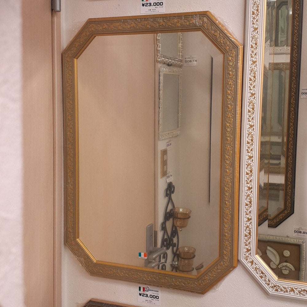 ウォールミラー おしゃれ 鏡 壁掛け 八角形 木製 グレー ゴールド ミラー OT・GD アンティーク イタリア製 ベルトーチ BERTOZZI 808864