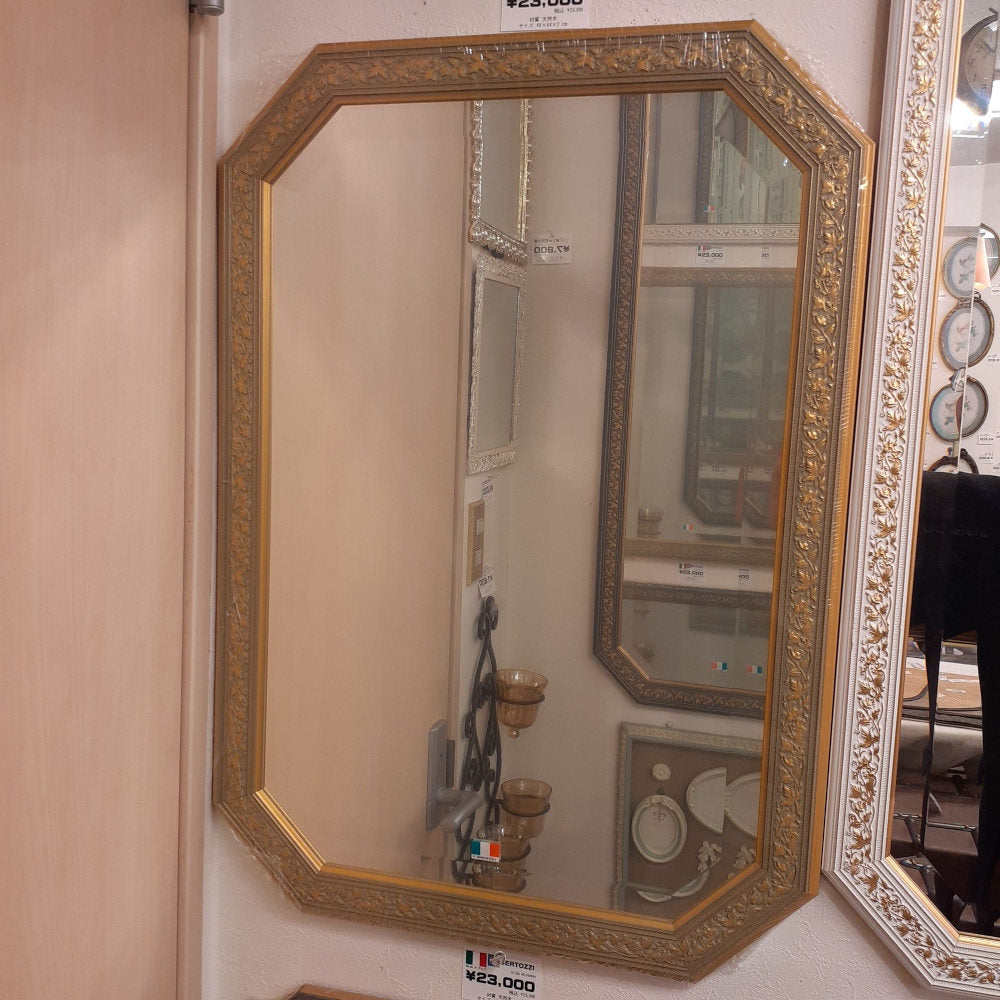 ウォールミラー おしゃれ 鏡 壁掛け 八角形 木製 グレー ゴールド ミラー OT・GD アンティーク イタリア製 ベルトーチ BERTOZZI 808864