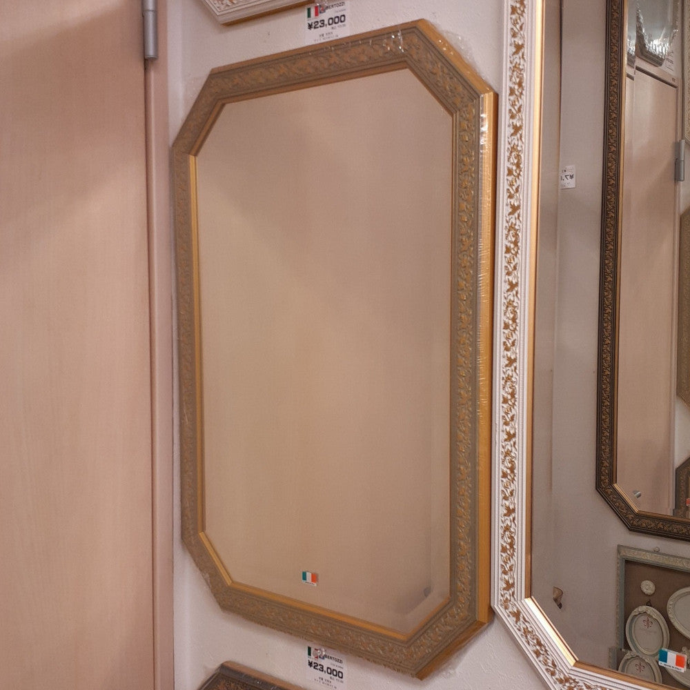 ウォールミラー おしゃれ 鏡 壁掛け 八角形 木製 グレー ゴールド ミラー OT・GD アンティーク イタリア製 ベルトーチ BERTOZZI 808864