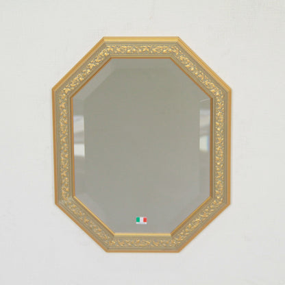 ウォールミラー おしゃれ 鏡 壁掛け 八角形 隅切り 木製 ミラー OT・GD グレー ゴールド アンティーク イタリア製 ベルトーチ BERTOZZI 808865