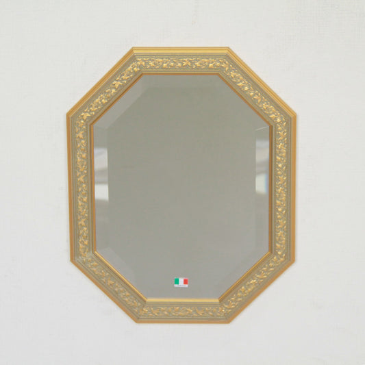 ウォールミラー おしゃれ 鏡 壁掛け 八角形 隅切り 木製 ミラー OT・GD グレー ゴールド アンティーク イタリア製 ベルトーチ BERTOZZI 808865