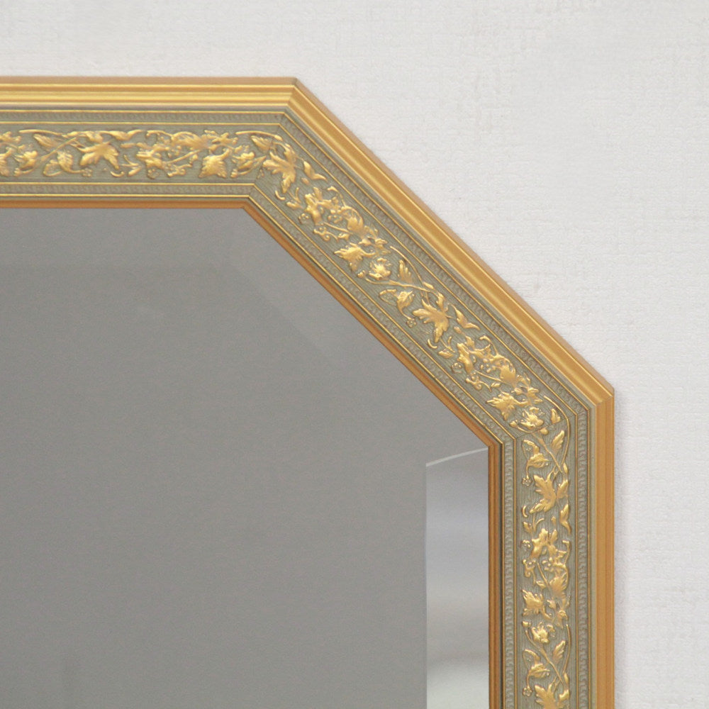 ウォールミラー おしゃれ 鏡 壁掛け 八角形 隅切り 木製 ミラー OT・GD グレー ゴールド アンティーク イタリア製 ベルトーチ BERTOZZI 808865