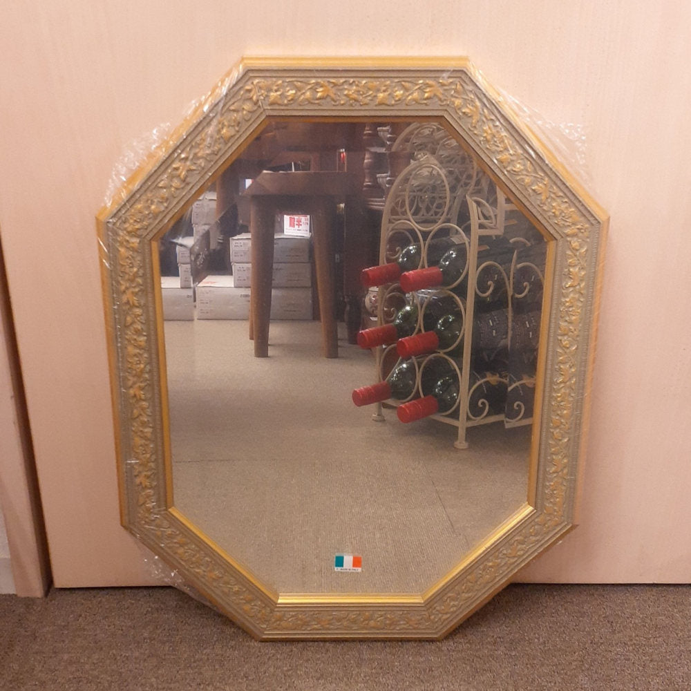 ウォールミラー おしゃれ 鏡 壁掛け 八角形 隅切り 木製 ミラー OT・GD グレー ゴールド アンティーク イタリア製 ベルトーチ BERTOZZI 808865