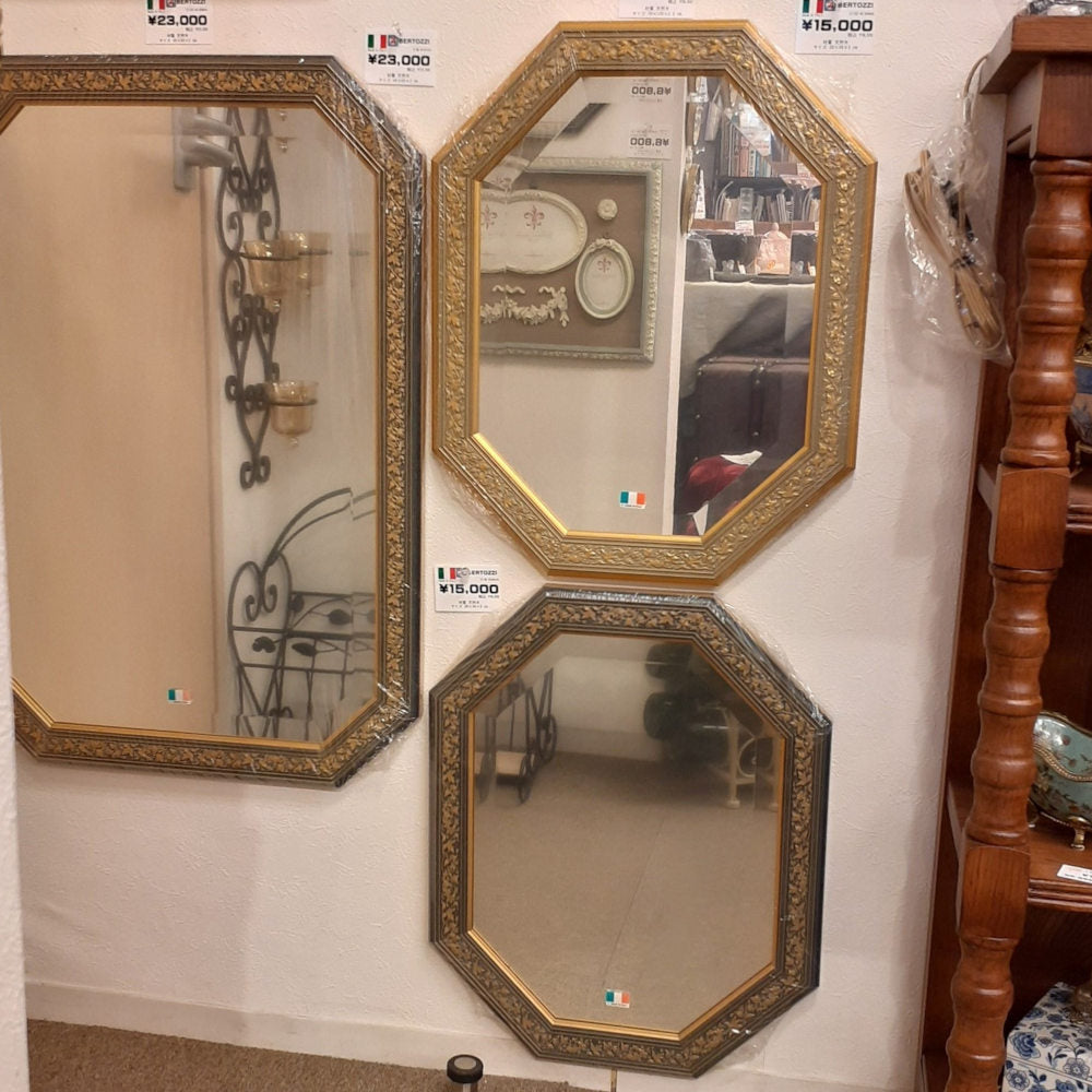 ウォールミラー おしゃれ 鏡 壁掛け 八角形 隅切り 木製 ミラー OT・GD グレー ゴールド アンティーク イタリア製 ベルトーチ BERTOZZI 808865