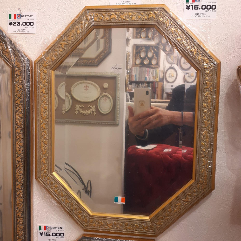 ウォールミラー おしゃれ 鏡 壁掛け 八角形 隅切り 木製 ミラー OT・GD グレー ゴールド アンティーク イタリア製 ベルトーチ BERTOZZI 808865