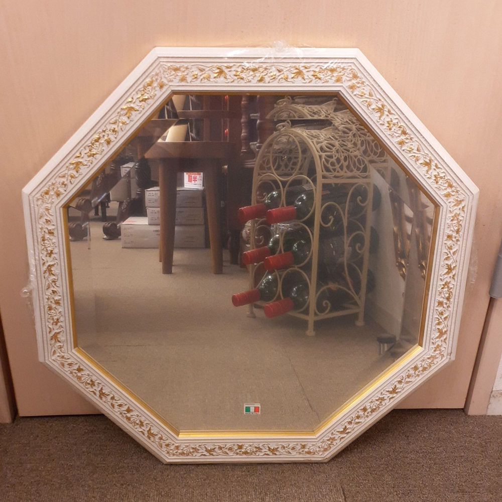 ウォールミラー おしゃれ 鏡 壁掛け 正八角形 木製 白 ホワイト ミラー OT アンティーク イタリア製 ベルトーチ BERTOZZI 808867