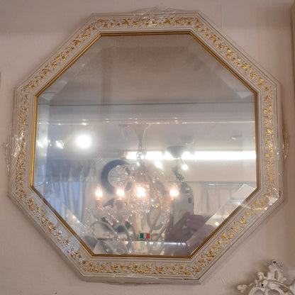 ウォールミラー おしゃれ 鏡 壁掛け 正八角形 木製 白 ホワイト ミラー OT アンティーク イタリア製 ベルトーチ BERTOZZI 808867