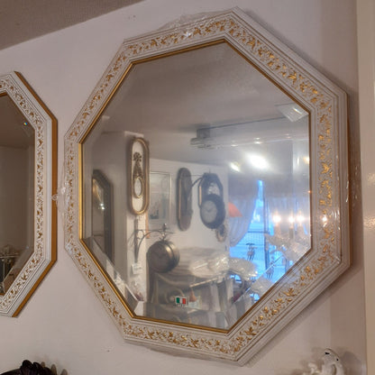 ウォールミラー おしゃれ 鏡 壁掛け 正八角形 木製 白 ホワイト ミラー OT アンティーク イタリア製 ベルトーチ BERTOZZI 808867