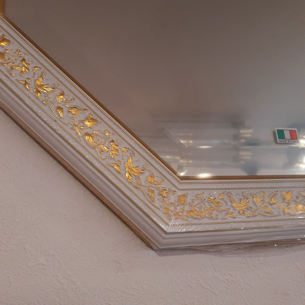 ウォールミラー おしゃれ 鏡 壁掛け 正八角形 木製 白 ホワイト ミラー OT アンティーク イタリア製 ベルトーチ BERTOZZI 808867