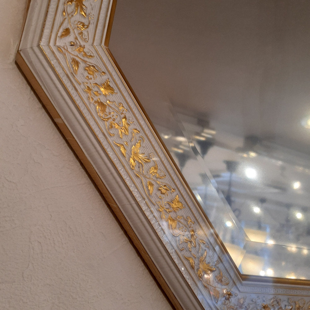 ウォールミラー おしゃれ 鏡 壁掛け 正八角形 木製 白 ホワイト ミラー OT アンティーク イタリア製 ベルトーチ BERTOZZI 808867