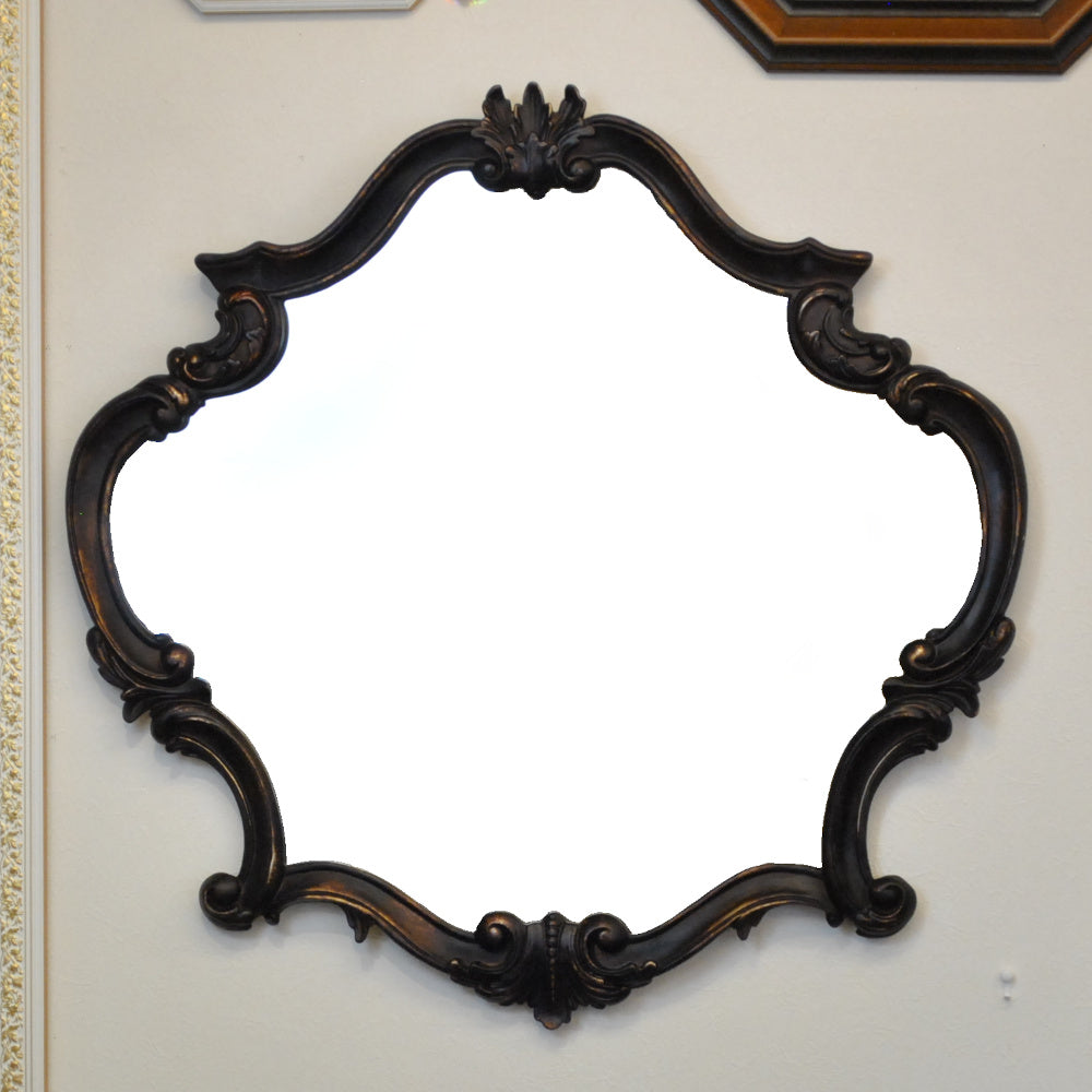 壁掛けミラー カービングウォールミラー アンティーク調 鏡 大きい鏡 ビッグミラー 壁掛け鏡 ヨーロピアン アンティーク風 おしゃれ ブラウン ロココ調 817003